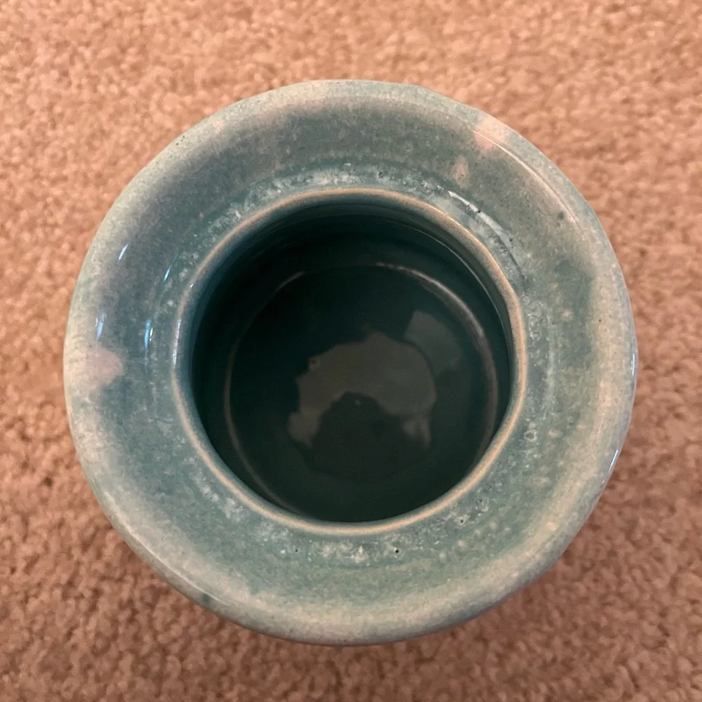 Vintage Crestone Turquoise with white drip edge sugar bowl with lid and spoon. - Picture 4 of 7